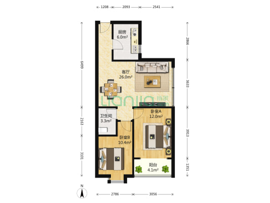 天朗御湖 2室1厅1卫 86平方