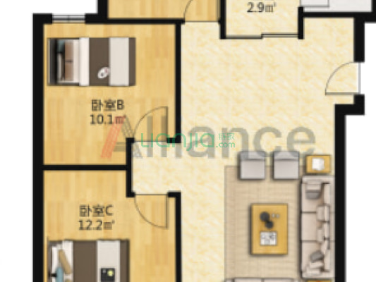 平安D区  精装修  中间层  无遮挡-户型图