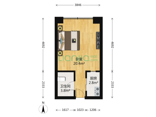 阳光假日公寓 1室0厅1卫 37平方
