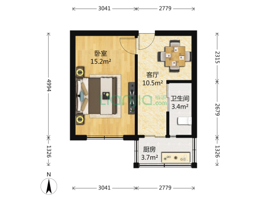石油三角地 1室1厅1卫 40平方