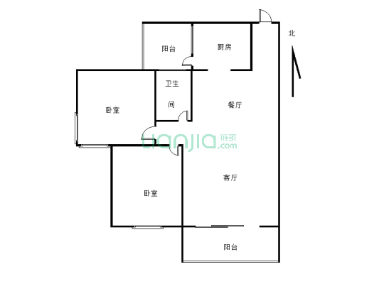 房子是在中间楼层  朝南的两室  户型方正-户型图