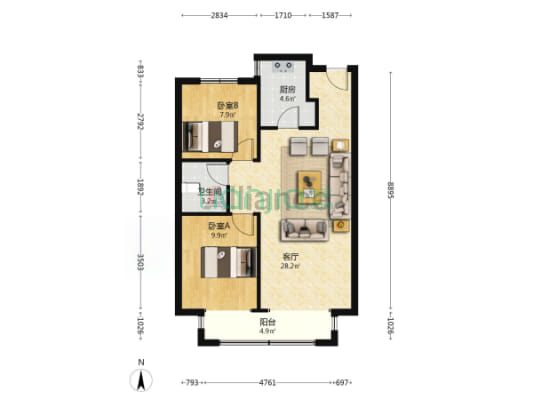 一梯两户 南北通透，看房提前约，-户型图