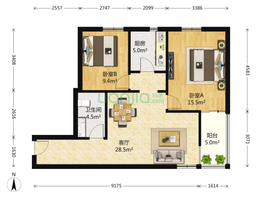 来春园 2室1厅1卫 88平方