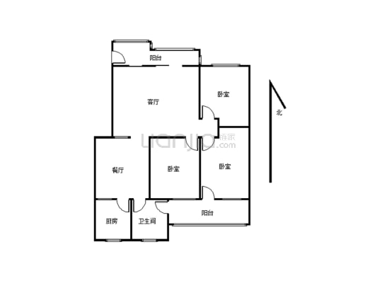 城北明珠小区，电梯房，三室二厅一卫-户型图