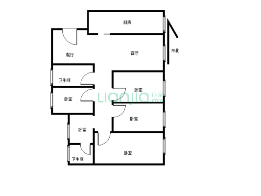 房子是标准套四双卫户型 精装修 客厅宽敞-户型图