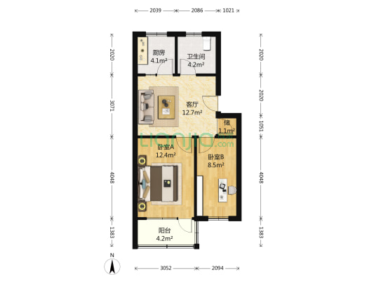 文一路95号 2室1厅1卫 63平方