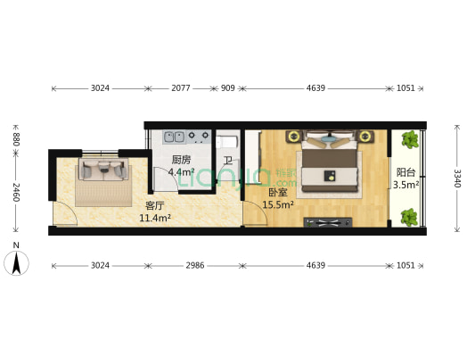 公祥街25号 1室1厅1卫 47平方