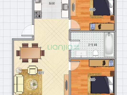 水岸花城 2室2厅 94平米-户型图