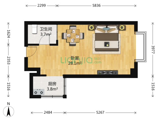 青特上豪广场 1室0厅1卫 61平方