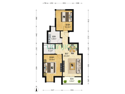 光谷地产梅花坞 2室1厅1卫 90平方