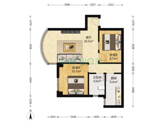 皇城公寓 2室1厅1卫 111平方