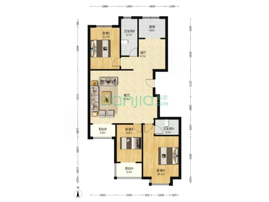 名流城市尊邸 3室2厅 南 北-户型图