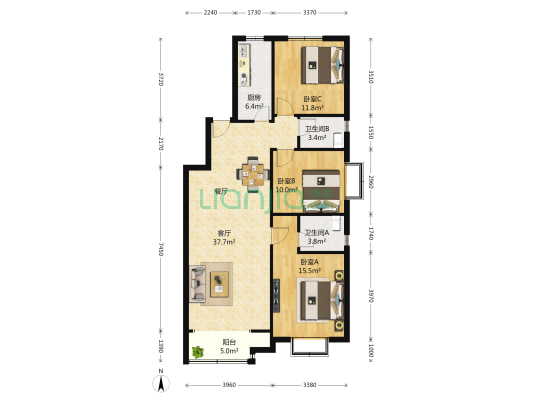 和玉苑 3室2厅2卫 136平方
