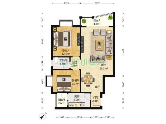 上城生活馆 2室1厅1卫 89平方