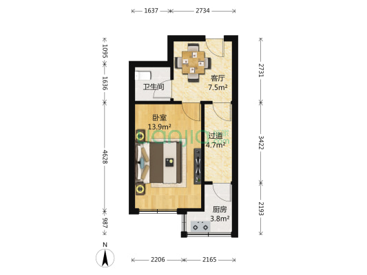 宫前园 1室1厅1卫 43平方
