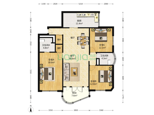 恒丰古北家苑 3室2厅2卫 148平方