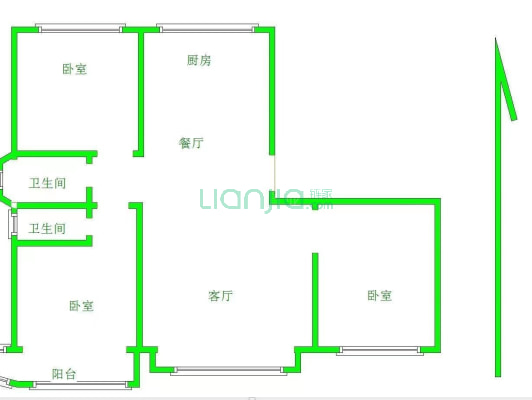 国茂·绿都皇城 3室2厅 南 北-户型图