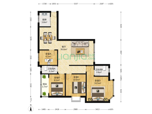 文广新村 4室1厅2卫 120平方
