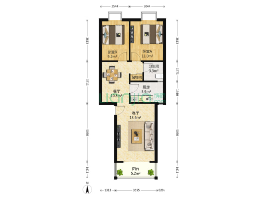 和顺苑 2室2厅1卫 80平方