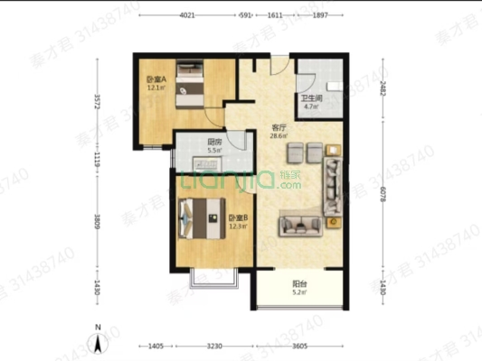 金阳瑞景 2室1厅 南-户型图