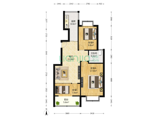 广博苑 3室1厅1卫 95平方