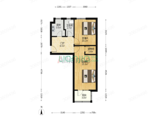 矿山局家属楼南院 2室1厅 南 北-户型图