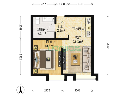 诺德中心二期 1室1厅1卫 74平方