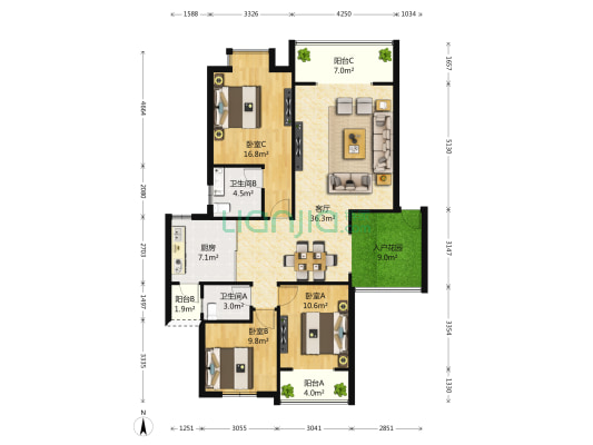 新航印象 3室1厅2卫 123平方