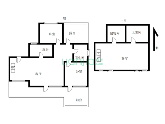鸿坤理想湾北区 3室2厅 南 北-户型图