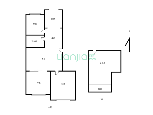 经典三室格局 看房方便  带储物间二层单走门 30平-户型图