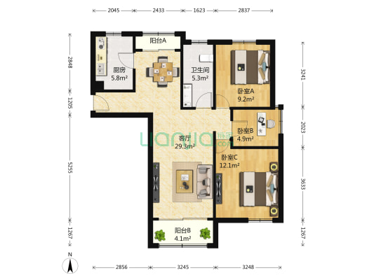 万立城 3室1厅1卫 102平方