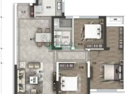 急售南北向小三居，毛坯，价格美丽-户型图