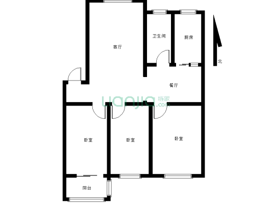 房子格局好户型方正三室两厅两卫，空气通透-户型图