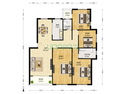 方山熙园 4室1厅2卫 161平方