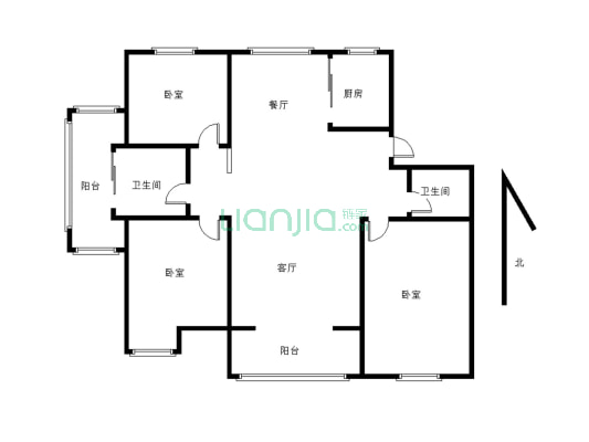 滨河凤凰城 4楼 3房2卫 精装 大三房 居住舒适-户型图