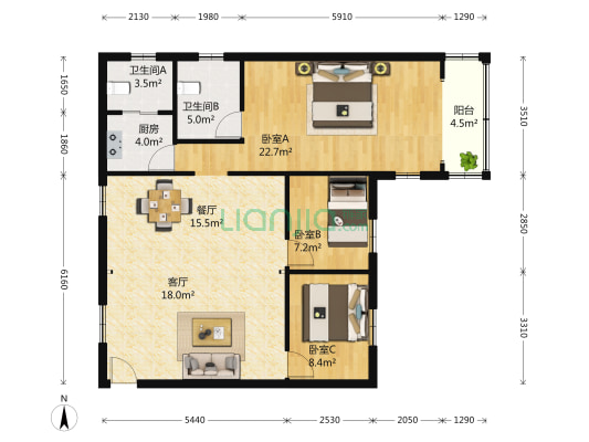 紫云大厦 3室2厅2卫 130平方