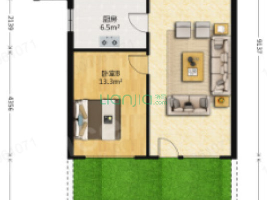 一层带小院，朝南三居户型方正，布局合理，冬暖夏凉-户型图