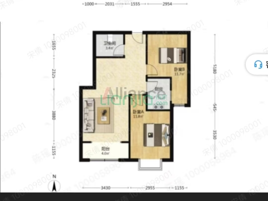 户型方正，电梯房中楼层， 小区环境优美 交通便利-户型图