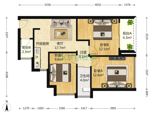 合正锦湖魅力城 3室1厅1卫 82平方