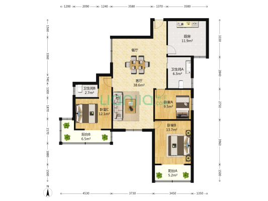 江南造船大厦(公寓) 3室2厅2卫 157平方