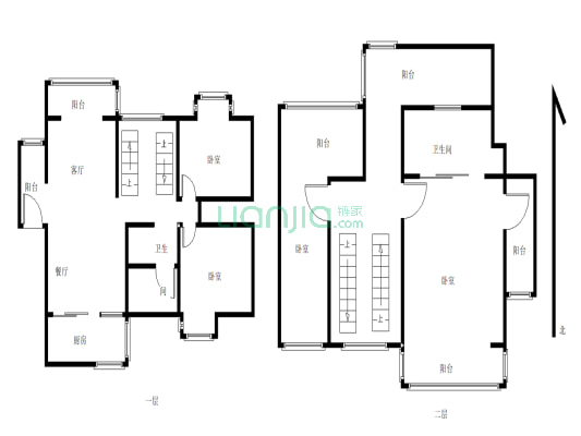 蓝湖一期跃层房子空间大，装修精致-户型图