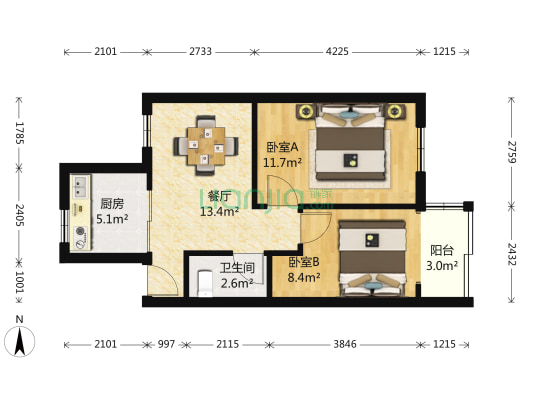 四宜亭50号 2室1厅1卫 58平方