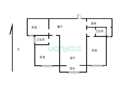 元辰城中花园 电梯房 3室2厅 户型方正 有钥匙随时看房-户型图