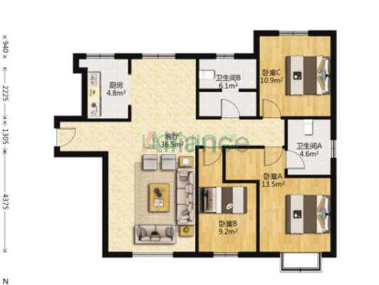 南北通透，精装修，成熟社区 ，采光无遮挡-户型图