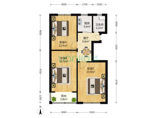 通河二村 3室1厅1卫 76平方