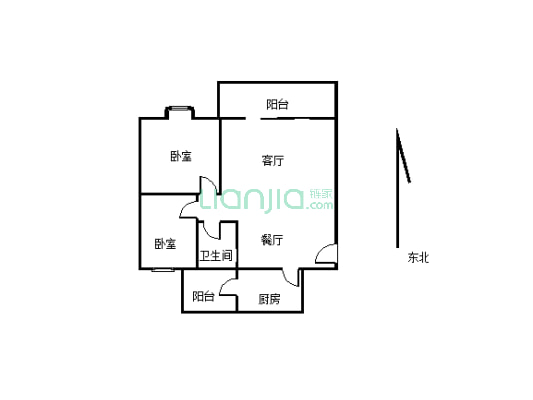 五香田园小区2室2厅1卫  电梯 小高层11层-户型图