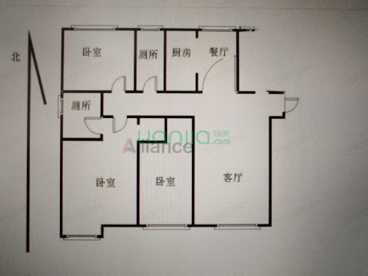 三利中和城二期B区 3室2厅 南 北-户型图