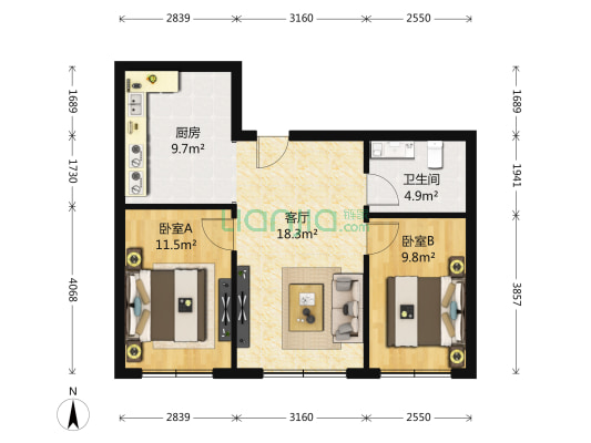 隽佳欣苑 2室1厅1卫 77平方