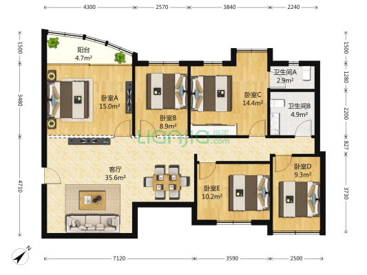 宝安体育馆200米，大4房，满五唯一