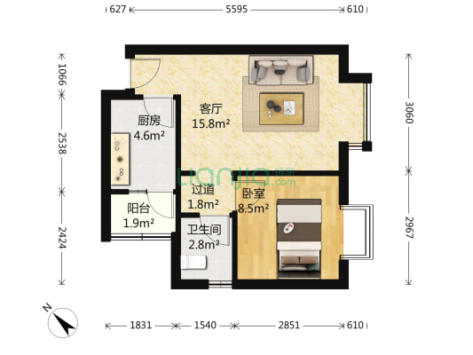金沙美邻丽锦苑 1室1厅1卫 46平方